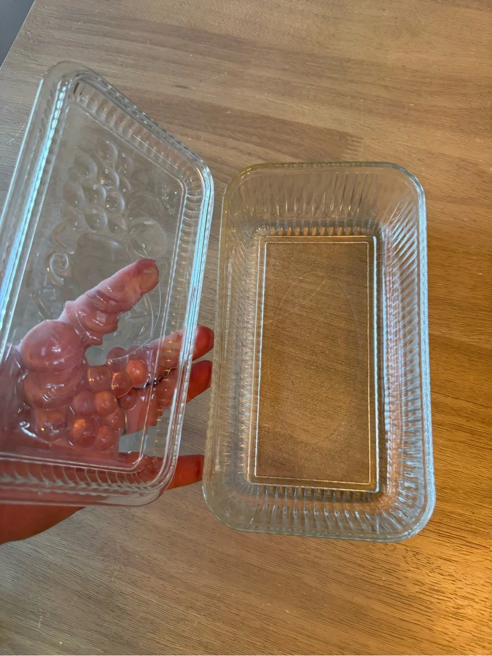 Vintage Federal Glass Refrigerator Storage Dish Ribbed w/Embossed Vegetable Lid